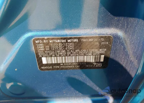 2019 Mitsubishi Mirage Es from USA, damaged, VIN ML32A3HJXKH016315